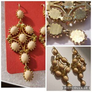 Kenneth Jay Lane Earrings - Gold With Light Coral Stones
